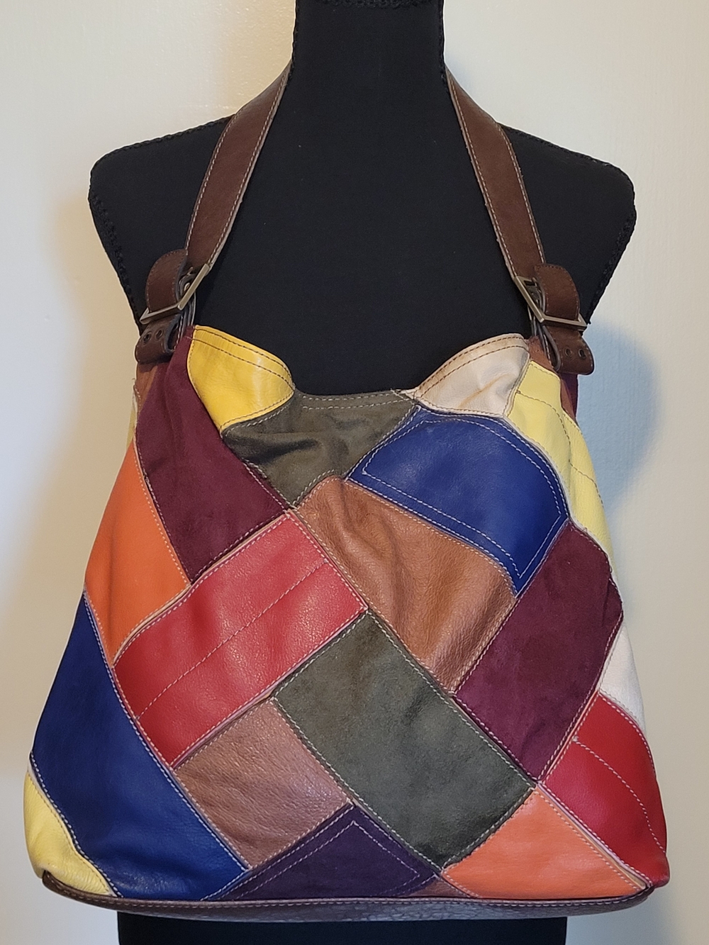 St. John's Bay Multicolor Patchwork Leather Shoulder Bag Colorful Y2K Boho